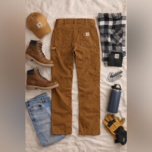 Carhartt Brown Work Pants Relaxed Fit Canvas Utility Carpenter Style Durable